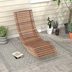 Costway Wooden Patio Rocking Chair Porch Rocker Sun Lounger W/ Widened Slatted Seat