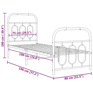 Berkfield Metal Bed Frame without Mattress with Footboard Black 75x190cm