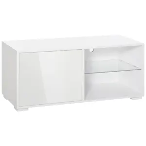 HOMCOM High Gloss TV Stand Storage Cabinet 2 Shelves for Living Room White