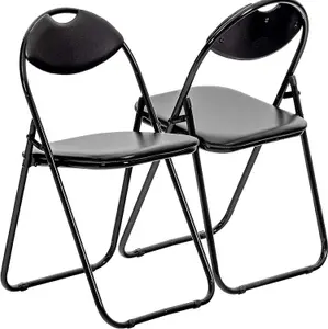 Set of 2 Foldable Black Chairs for Small Spaces - Versatile Indoor Metal Folding Chairs -Desk Chairs for Bedroom, Office, & Guests