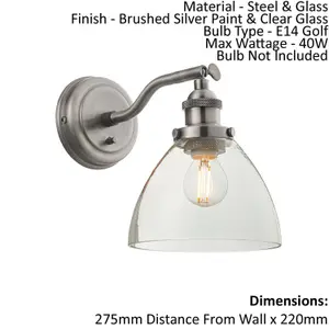 Wall Light - Brushed Silver Paint & Clear Glass - 40W E14 Golf - Dimmable