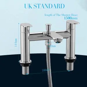 BATHWEST Bath Taps with Shower,Bathroom Square Tub Mixer Taps Dual Lever Bath Filler Tap Chrome