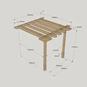 Wall Mounted Double Premium Pergola - Wood - L240 x W300 x H270 cm - Light Green