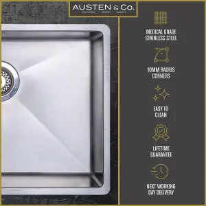 Austen & Co. Sicilia Stainless Steel Large Inset/Undermount Single Bowl Kitchen Sink. Lifetime Guarantee, Fast Delivery