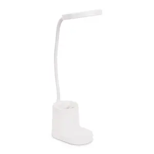 ValueLights Marco White Rechargeable Goose Neck Dimmable Desk Lamp with Pen Holder Dimmable Flexible Reading Task Light