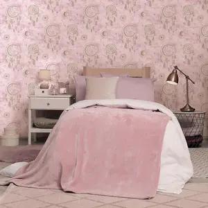 WallpaperShop Dreamcatcher Pink Gold Wallpaper Children's Bedroom Feature Wall