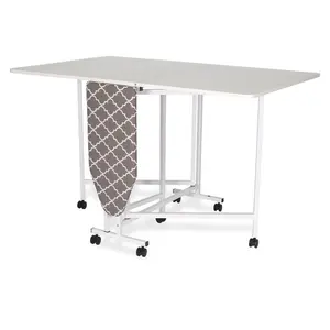 Millie Folding Cutting Table with Integral Ironing Board in White