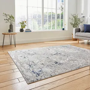 Grey Navy Modern Abstract Easy To Clean Dining Room Rug-120cm X 170cm