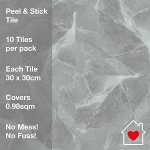 Floor Tile Marble 30.5x30.5cm Grey 10 Tiles Per Pack