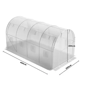 13 x 6 ft White Outdoor Walk In Tunnel Greenhouse with Steel Frame Roll Up Door Windows