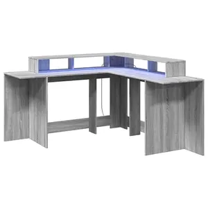 Berkfield Desk with LED Lights Grey Sonoma 152x152x91 cm Engineered Wood