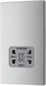 BG Electrical FBS20G Nexus Screwless Flat-Plate Shaver Socket Outlet Brushed Steel Grey Insert Dual Voltage 115V - 230V