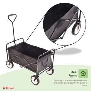 Oypla Black Heavy Duty Foldable Garden Festival Trolley Folding Cart Wagon Truck Wheelbarrow