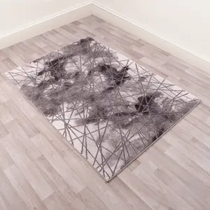 Grey Modern Easy to Clean Abstract Rug for Living Room, Bedroom - 80cm X 150cm