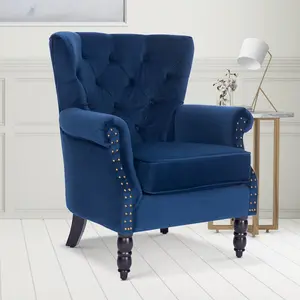 Velvet Blue Liana Accent Wingback Chair