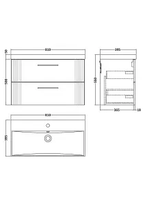 Retro 2 Drawer Wall Hung Vanity Unit with Thin-Edge 1 Tap Hole Ceramic Basin  - 800mm - Satin Blue - Balterley