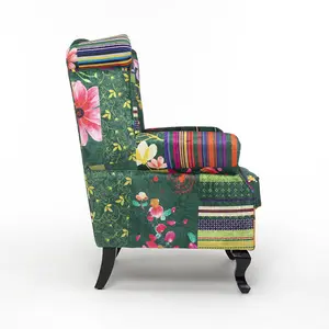 Fabric Green Patchwork Chesterfield Wingback Chair