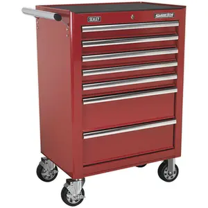 Red Portable Tool Chest with 7 Drawers and Locking Mechanism - 685 x 465 x 1005mm