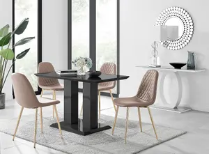 Furniturebox Imperia 4 Modern Black High Gloss Dining Table and 4 Cappuccino Corona Gold Leg Chairs