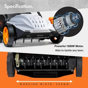 VonHaus Lawn Scarifier, Aerator & Grass Rake Electric 1500W, Dethatch/Rake Grass, Aerates Soil, 30L Box, 10m Cable, 4 Heights