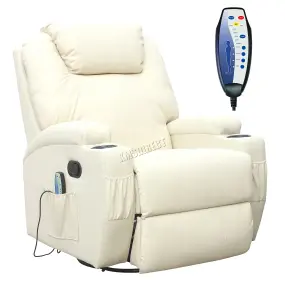 WestWood Bonded Leather Massage Sofa Swivel Chair Cinema Recliner Heating Function Beige