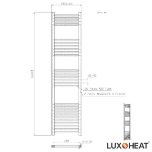 Towel Radiator Rail 1600 x 400 for Central Heating with Chrome Finish