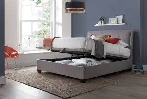 Kaydian Accent Bed Frame Grey Fabric with Ottoman Storage