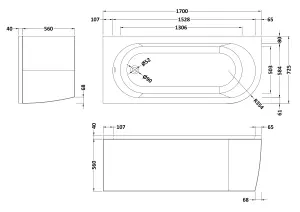 Kingsley Left Hand Back to Wall Corner J Shaped Bath Tub and Panel - 1700mm - Balterley