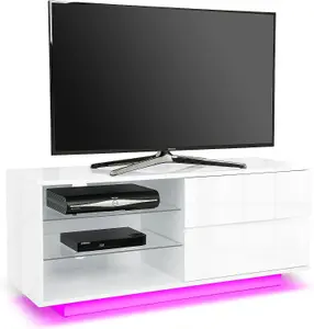 Centurion Supports Gallus High Gloss White with 2-Drawers up to 55" LED/OLED/LCD TV Cabinet with LED Lights