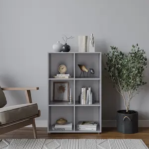 URBNLIVING 6 Cube Grey Wooden Bookcase Shelving Display Shelves Storage Unit Wood Shelf Without Door