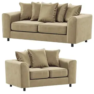 Brooklyn Plush Velvet Fabric Sofa Set 3 and 2 Seater sofa Foam Beige