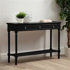 3 Drawer Console Table For Hallway & Living Room Furniture, Slim Entry Hall Table Cabinet Three Posts Size: 81 H X 100 W X 24 D Cm, Colour: Black