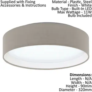 Flush Ceiling Light Colour White Shade Taupe Fabric Bulb LED 11W Included