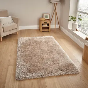 Hand tufted Solid Beige Plain Shaggy Rug-150cm (Circle)