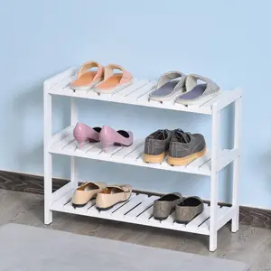 HOMCOM 3-Tier Shoe Rack Wood Frame Slatted Shelves Open Hygienic Storage 57x70cm