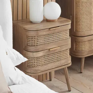 Rattan Bedside Cabinet 2 Drawer Brown Oak Birlea Sark Nightstand Side Table