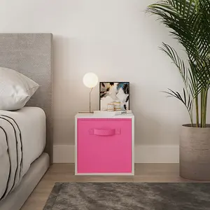 URBNLIVING 30cm Height White Wooden Shelves Cubes Storage Units With Dark Pink Drawer Insert