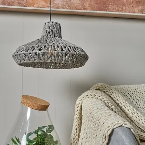 ValueLights Hamilton Natural Woven Grey Ceiling Pendant Light Shade Weave Rope Lampshade