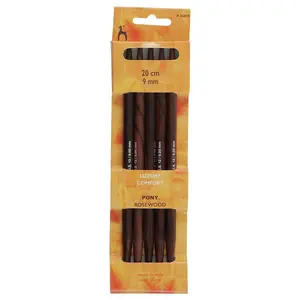 RWOOD KP DE 20CMX9.00 - Knitting Pins: Double-Ended: Set of 5: Rosewood: 20cm x 9.00mm - Pony