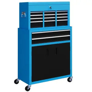 HOMCOM Top Chest and Roller Cabinet Combo Metal Tool Cabinet on Wheels Blue