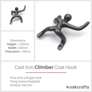 Oakcrafts - Antique Cast Iron Climber Coat Hook - 100mm x 85mm