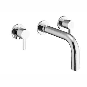 ENKI Zara Chrome Contemporary Wall Mounted 3-Hole Brass Twin Lever Basin Mixer Tap BT9705