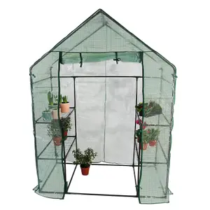 Walk In Greenhouse With PE Cover Garden Grow Green House with 4 Shelves