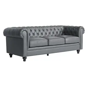 Hertford Chesterfield Faux Leather 3 Seater Sofa In Dark Grey