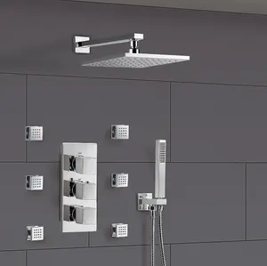 Nes Home Olive Bathroom 3 Way Concealed Thermostatic Shower - Thermostatic Valve, Shower Head and Body Jets