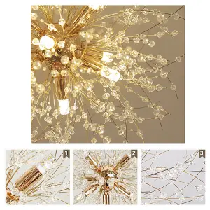 8 Lights Gold Sputnik Beaded Hanging Crystal Chandelier Dandelion Pendant Lights 45 cm