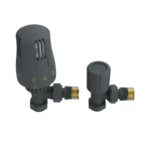 Right Radiators Thermostatic Anthracite TRV & Lockshield Angled Radiator Valves 1/2"x15mm Pack