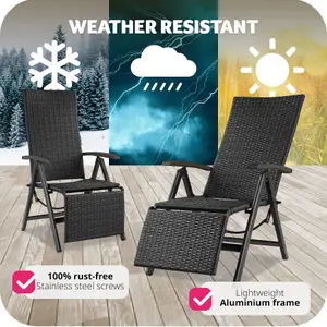 Garden Chair Brisbane - 6-way adjustable backrest and footrest, foldable - black