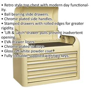 Retro Cream 4 Drawer Tool Chest - Lockable Storage Unit 700x450x495mm