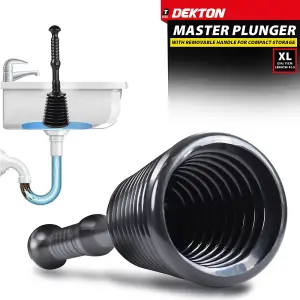 Dekton Master Plunger Clear Unblock Unclog Drains Sinks Toilets Showers Waste - Large